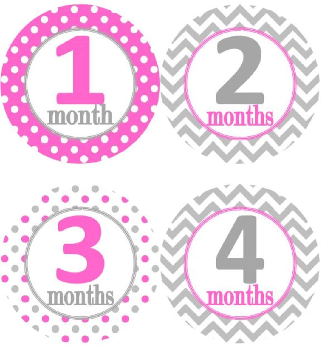 Baby Monthly Milestone Growth Stickers Bright Pink Grey Dots Chevrons ...