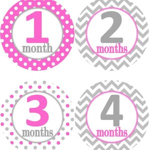 Baby maandelijkse mijlpaal groei Stickers helder roze grijze stippen punthaken MS103 kwekerij thema Baby douche cadeau Baby Foto Prop