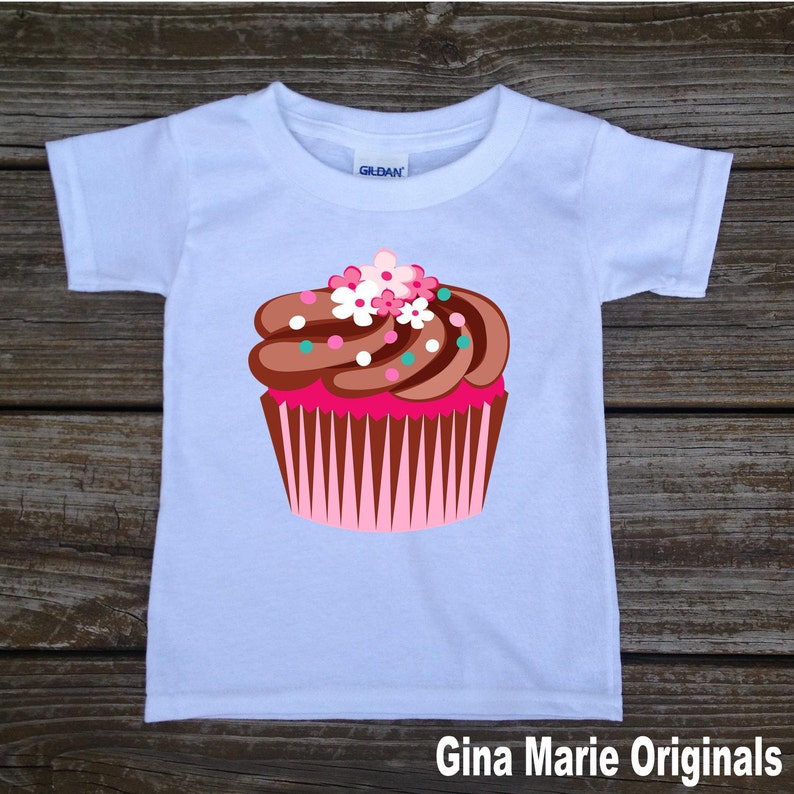 Cupcake T-shirt Shirt Bodysuit Cute Cupcake Shirt for Infant Baby Toddler Little Girl Pink Chocolate Cupcake Birthday Cupcake Shirt image 1