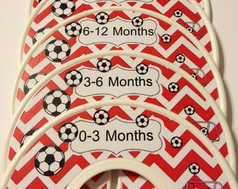 Baby Closet Dividers - Modern Red White Chevrons Soccer Sports - Baby Shower Gift Nursery - Zig Zag Closet Organizers