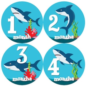Baby maandelijkse mijlpaal groei Stickers blauw haaien onderwater zee oceaan leven nautische MS858 kwekerij thema Boy Baby douche gave foto 's