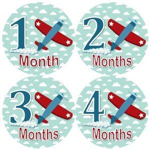 Baby maandelijkse mijlpaal groei Stickers Marine rode blauwe vlakken sterren hemel vliegtuig kinderkamer thema MS872 Baby douche cadeau Baby Foto Prop