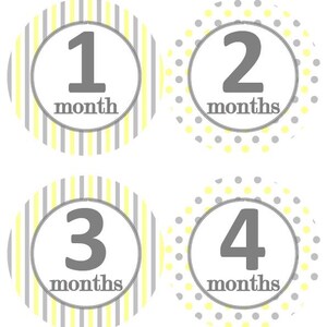 Baby maandelijkse mijlpaal groei Stickers grijs geel witte stippen strepen kinderkamer thema Baby Boy Girl douche cadeau Baby Foto Prop