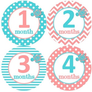 Baby maandelijkse mijlpaal groei Stickers nautische Turquoise Coral Pink Sea Turtle kwekerij thema MS946 Baby douche cadeau Baby Foto Prop