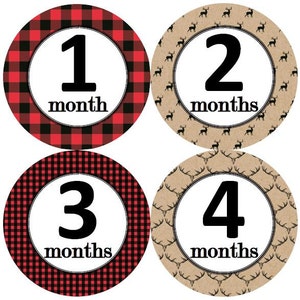 Baby maandelijkse mijlpaal groei Stickers rode zwarte Buffalo geruite Bear herten rustieke kwekerij thema MS920 Baby douche cadeau Baby Foto Props