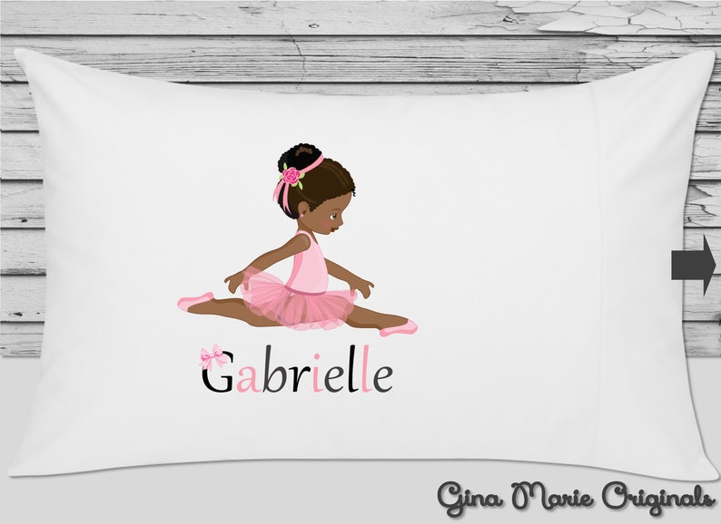 Personalized Pillow Case Pillowcase Ballerina Ballet Pink Blonde Brunette Red Hair African American Toddler Children Birthday Christmas Gift