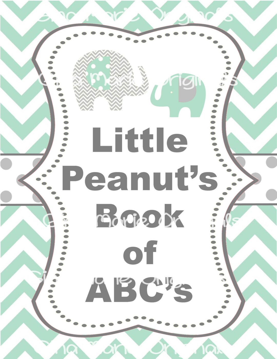 Personlized Printable Little Peanut's Mint Grey Baby Shower Abc's ...