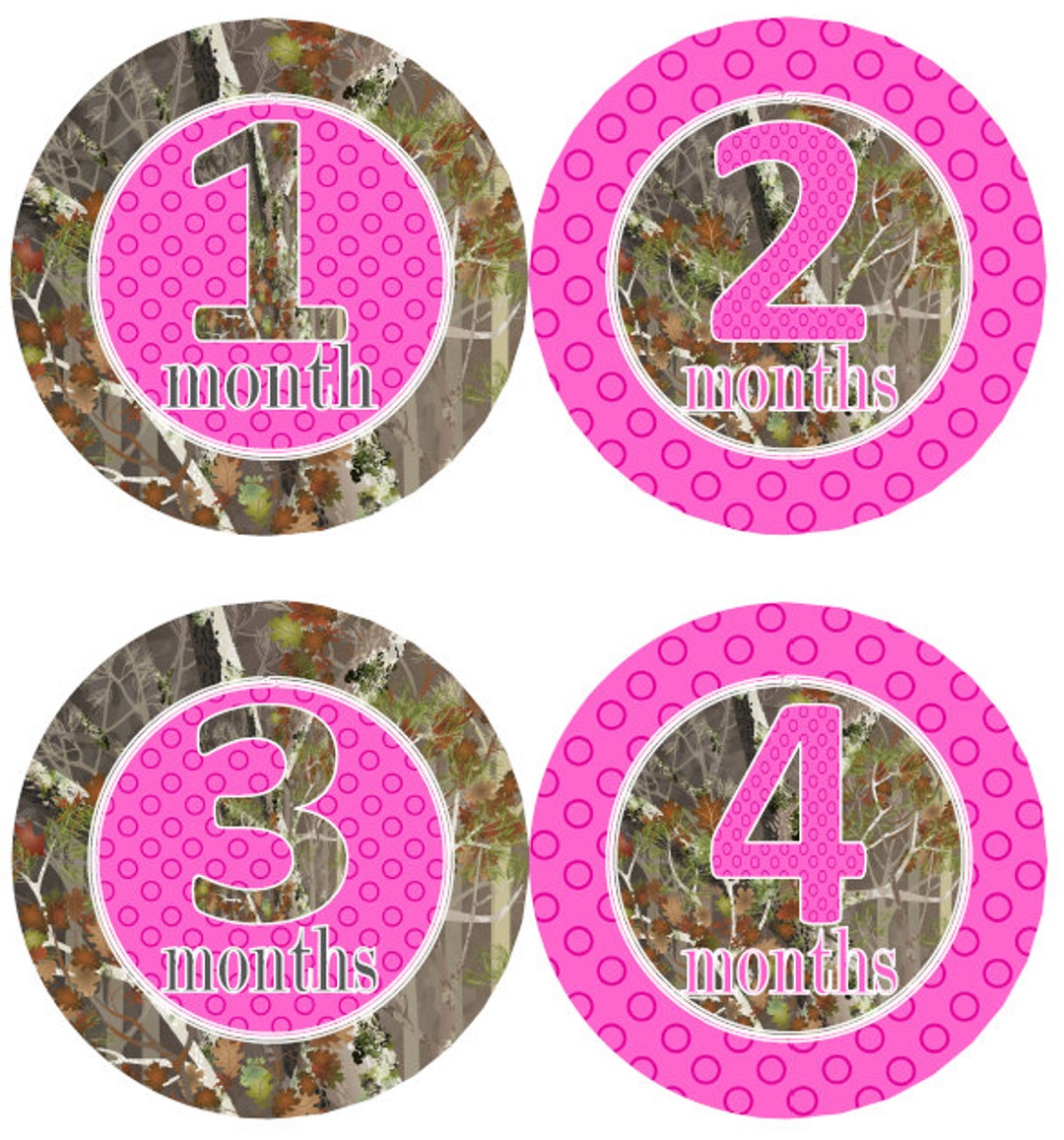 Baby Monthly Milestone Growth Stickers in Camo With Bright Pink Dots ...