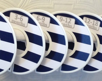 Baby Closet Dividers Organizers in Wide Navy Stripes with Grey Font CD105 Boy Girl Baby Shower Nursery Gift Clothes Organizers