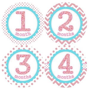 Baby maandelijkse mijlpaal groei Stickers roze Glitter Dots punthaken Aqua Turquoise blauwe Frames kinderkamer thema MS026 Baby douche Gift foto Prop