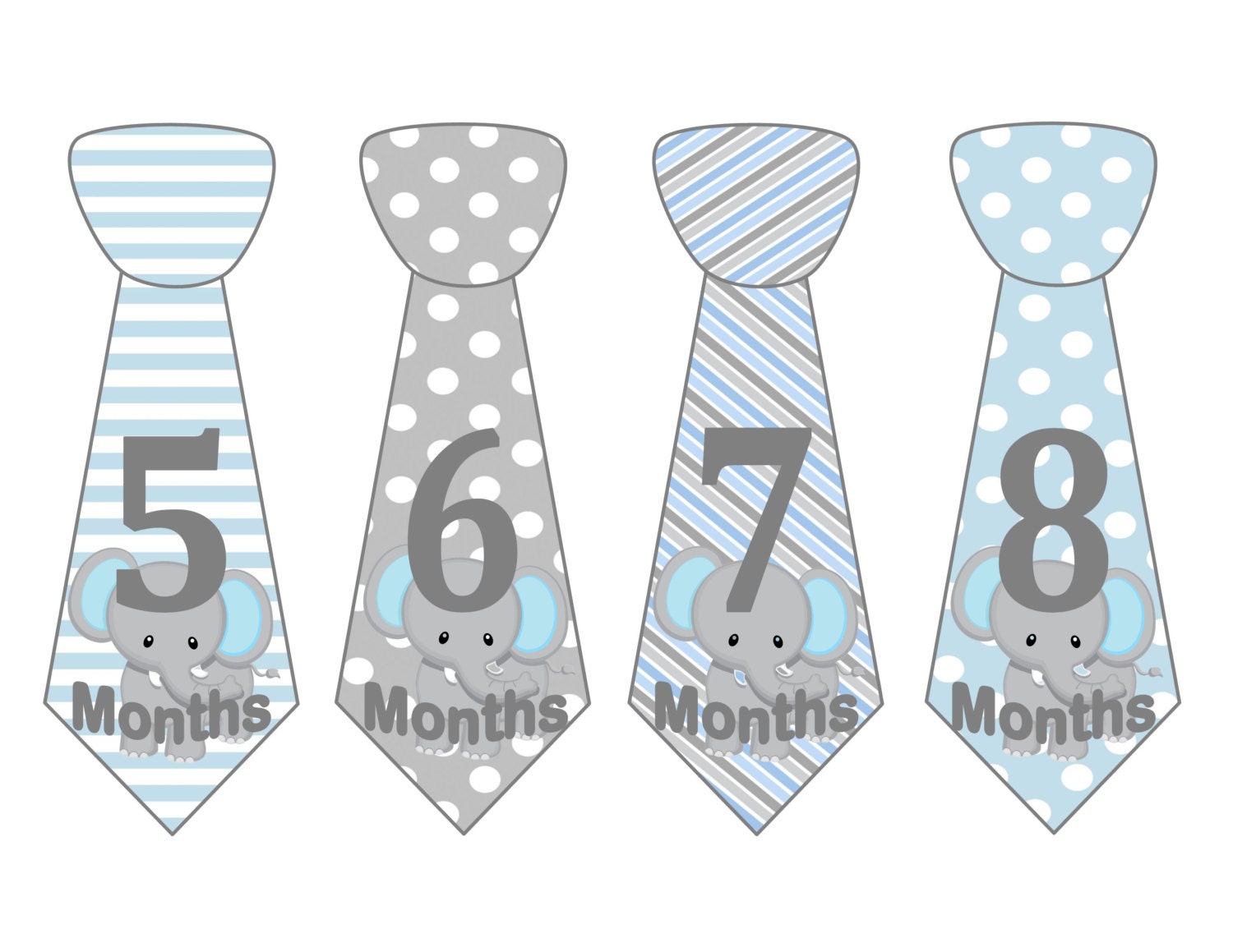 Baby Monthly Milestone Growth Stickers Uncut Boy Ties Baby Blue Grey ...