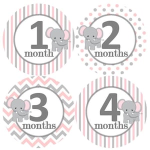 Baby maandelijkse mijlpaal groei Stickers grijs roze witte olifant kinderkamer thema MS250 Baby meisje douche cadeau Baby Foto Prop