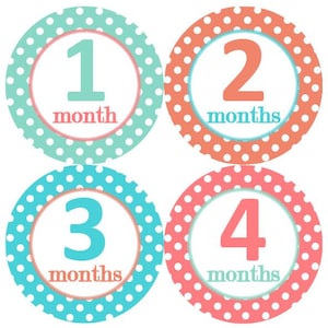 Baby maandelijkse mijlpaal groei Stickers Aqua garnalen Turquoise koraal Dots nautische Oceaan Zee kinderkamer thema MS129 Baby douche Gift foto Prop