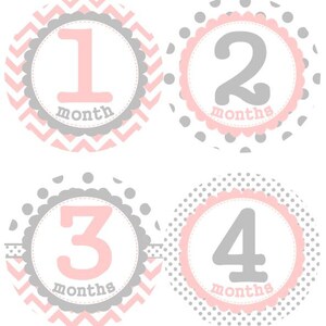 Baby maandelijkse mijlpaal groei Stickers licht roze grijze stippen punthaken kinderkamer thema MS005 Baby douche cadeau Baby Foto Prop