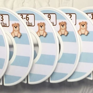 Baby Closet Dividers Organizers  Teddy Bear with Blue Stripes Tan Brown CD Baby Boy Nursery Shower Gift - Clothes Dividers