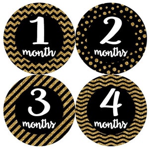 Baby maandelijkse mijlpaal groei Stickers Gold Glitter zwart punthaken stippen strepen kwekerij thema MS145 Baby douche cadeau Baby Foto Prop