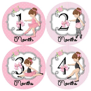 Baby maandelijkse mijlpaal groei Stickers roze vrij zwarte ballerina's Ballet dans kinderkamer thema MS890 Baby meisje douche cadeau Baby Foto Prop