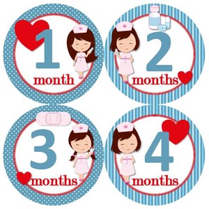 Baby maandelijkse mijlpaal groei Stickers jongen moeder verpleegster verpleegkundige medische thema MS939 Baby Boy douche cadeau Baby Boy foto Prop Brunette verpleegkundige