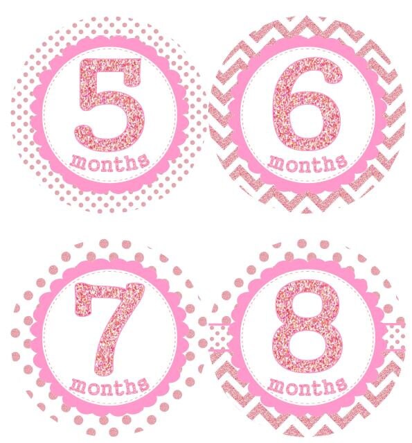 Baby Monthly Milestone Growth Stickers Pink Glitter Dots Chevrons MS004 ...