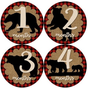 Baby maandelijkse mijlpaal groei Stickers rode zwarte Buffalo geruite jute dragen rustieke Lumberjack bos MS912 douche cadeau Baby Foto Prop