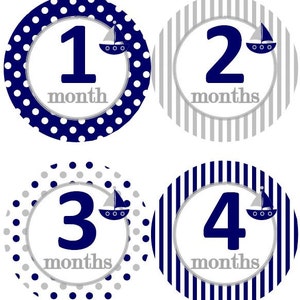 Baby maandelijkse mijlpaal groei Stickers nautische Marine grijs zeilboten kinderkamer thema MS612 Baby douche cadeau Baby Foto Prop