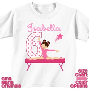 Personalized Pink Gymnastics Girl Birthday Party T-shirt Shirt - Your Choice of Gymnast - Baby Bodysuit Gymnastic Tumbling Party Gift