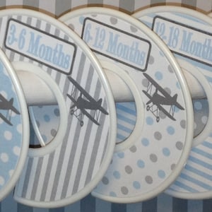 Baby Closet Clothes Dividers Vintage Bi-planes Biplanes Planes Airplanes Grey Baby Blue CD520 Boy Infant Baby Shower Nursery Gift