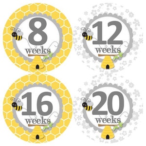 Zwangerschap per Baby maandelijkse mijlpaal groei Stickers geel grijs Bumble Bees hommels Bee Hive kwekerij MS884 douche Gift foto Prop