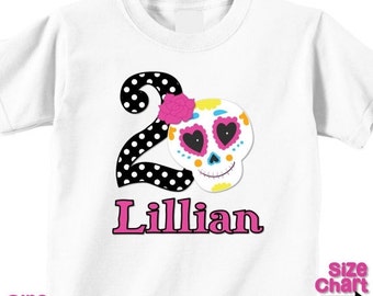 Personalized Birthday Sugar Skull Day of the Dead Halloween Girl T-Shirt Bodysuit for Baby Kids Girl Shirts 1st 2nd 3rd 4th 5th 6th