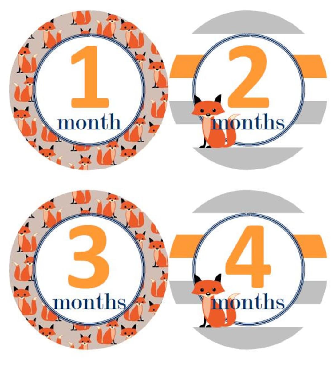 Baby Monthly Milestone Growth Stickers Fox Orange Grey Stripes