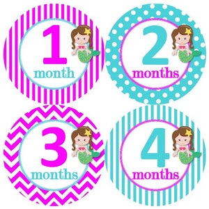 Baby maandelijkse mijlpaal groei Stickers warm roze Turquoise zeemeerminnen kinderkamer thema MS638 Baby douche cadeau Baby Foto Prop