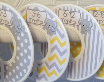 6  Baby Closet Clothes Dividers Organizers in Yellow Grey Elephants Chevrons Dots Stripes CD213 Boy Girl Baby Shower Nursery Gift