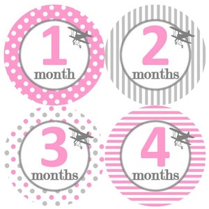 Baby maandelijkse mijlpaal groei Stickers roze grijs Bi-vliegtuigen dubbeldekkers vliegtuig vliegtuigen MS855 kwekerij thema Baby douche cadeau Baby Foto Prop