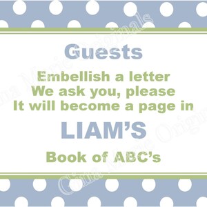 Personlized Printable Blue Green Polka Dots Baby Shower Abc's Activity ...