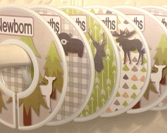 Baby Closet Dividers Organizers Taupe Green Bear Deer Moose Mountains Tribal Woodland Rustic Nursery Baby Shower Birthday Gift CD Boy Girl