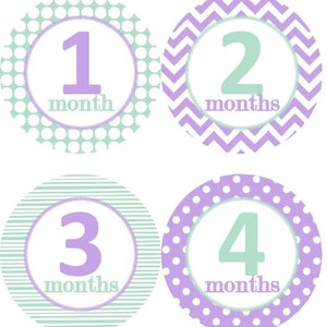 Baby maandelijkse mijlpaal groei Stickers Mint lavendel kinderkamer thema MS116 Baby douche cadeau Baby Foto Prop