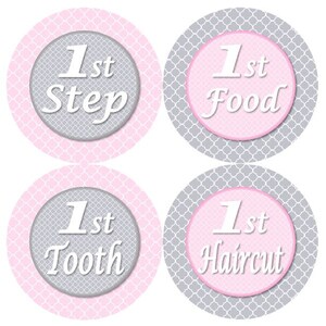 Baby 1st First MILESTONES Growth Stickers Light Pink Grey Clover ...