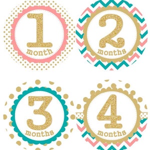 Baby maandelijkse mijlpaal groei Stickers Gold Glitter Coral Pink Teal Dots punthaken kinderkamer thema MS008 Baby douche cadeau Baby Foto Prop