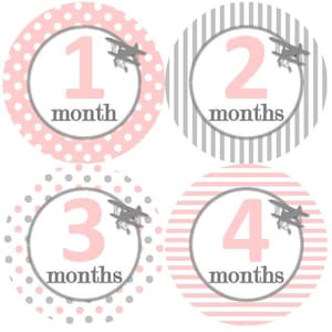 Baby maandelijkse mijlpaal groei Stickers licht roze grijs Bi-vliegtuigen dubbeldekkers vliegtuig vliegtuigen MS954 kwekerij thema Baby douche Gift foto Prop