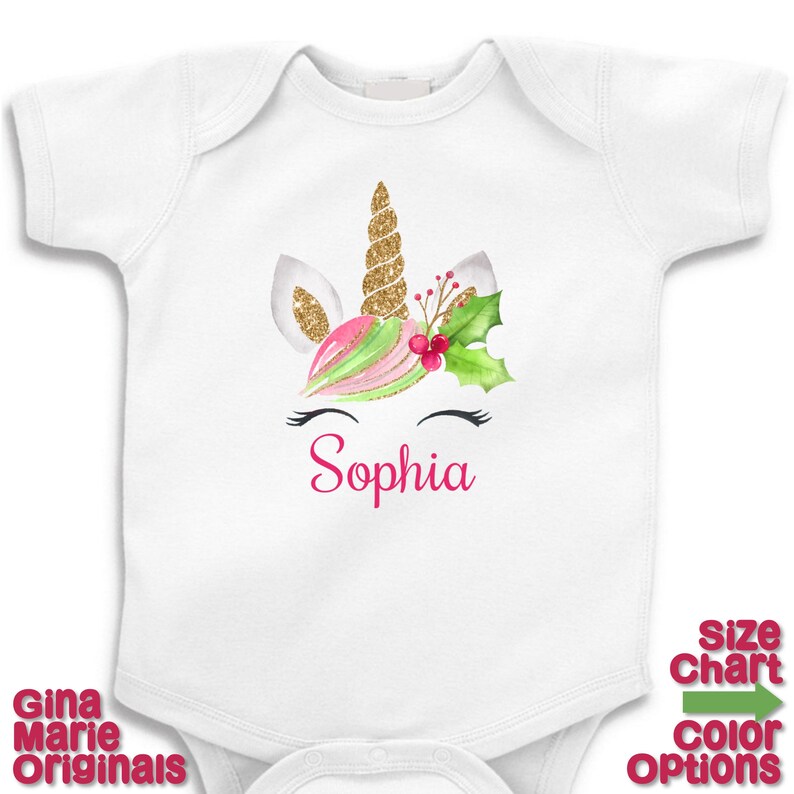 Christmas Unicorn Shirt Personalized Magical Unicorn Christmas T-shirt Bodysuit Girl Kids Children Baby Christmas Gift Stocking Stuffer