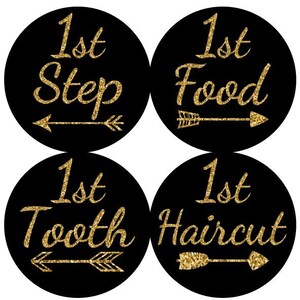 Baby 1st First Milestones Growth Stickers Gold Glitter Black Arrows Nursery Theme MS801 Baby Shower Gift Baby Photo Prop image 3