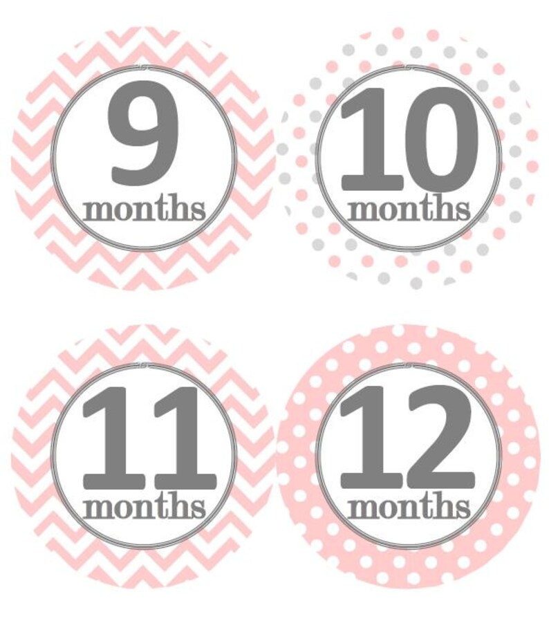 Baby Monthly Milestone Growth Stickers Light Pink Grey Dots Chevrons ...