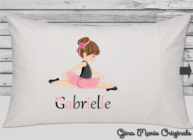Personalized Pillow Case Pillowcase Ballerina Ballet Pink Blonde Brunette Red Hair African American Toddler Children Birthday Christmas Gift