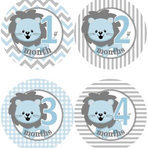 Baby maandelijkse mijlpaal groei Stickers grijs en blauw leeuwen kinderkamer thema Baby douche Gift MS568 Baby Foto Prop