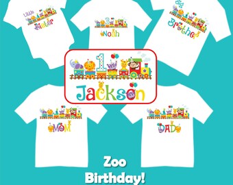 Family Matching Zoo Train Birthday Party T-shirts Shirt Baby Bodysuit Mom Dad Baby Kids Boy Girl Siblings Big Little Brother Sister