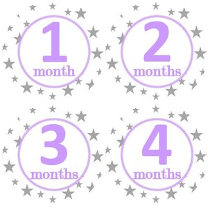 Baby maandelijkse mijlpaal groei Stickers grijs sterren lavendel kinderkamer thema MS132 Baby douche cadeau Baby Foto Prop