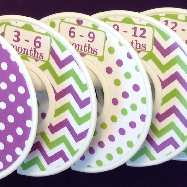Baby Closet Dividers -  CD158 Purple Green Chevrons Dots Unique Baby Girl Shower Gift Nursery Zig Zag Baby Clothes Organizers