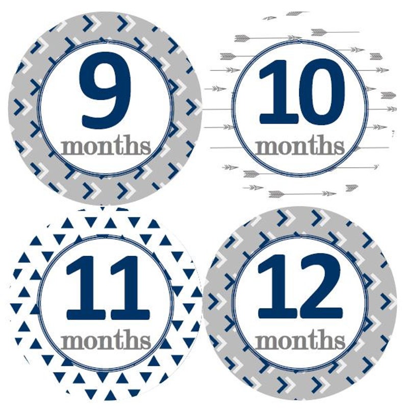 Baby Monthly Milestone Growth Stickers in Tribal Navy and Grey MS842 Baby Boy Shower Gift Tribal Nursery