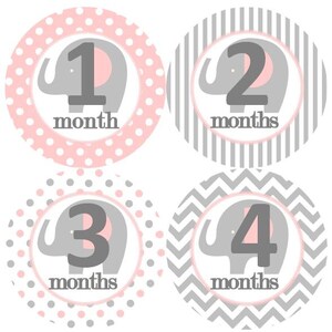 Baby maandelijkse mijlpaal groei Stickers grijs roze witte olifant kinderkamer thema MS258 Baby meisje douche cadeau Baby Foto Prop