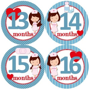 2de jaar 13-24 maanden Baby maandelijkse mijlpaal groei Stickers jongen moeder verpleegster verpleegkundige medische thema MS939 Baby douche cadeau Baby Boy foto Prop